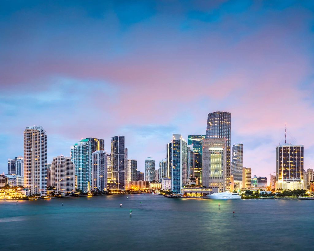 Image of the Miami skyline from across a large body of water