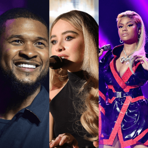 Image of Usher, Sabrina Carpenter and Nicki Minaj from left to right.